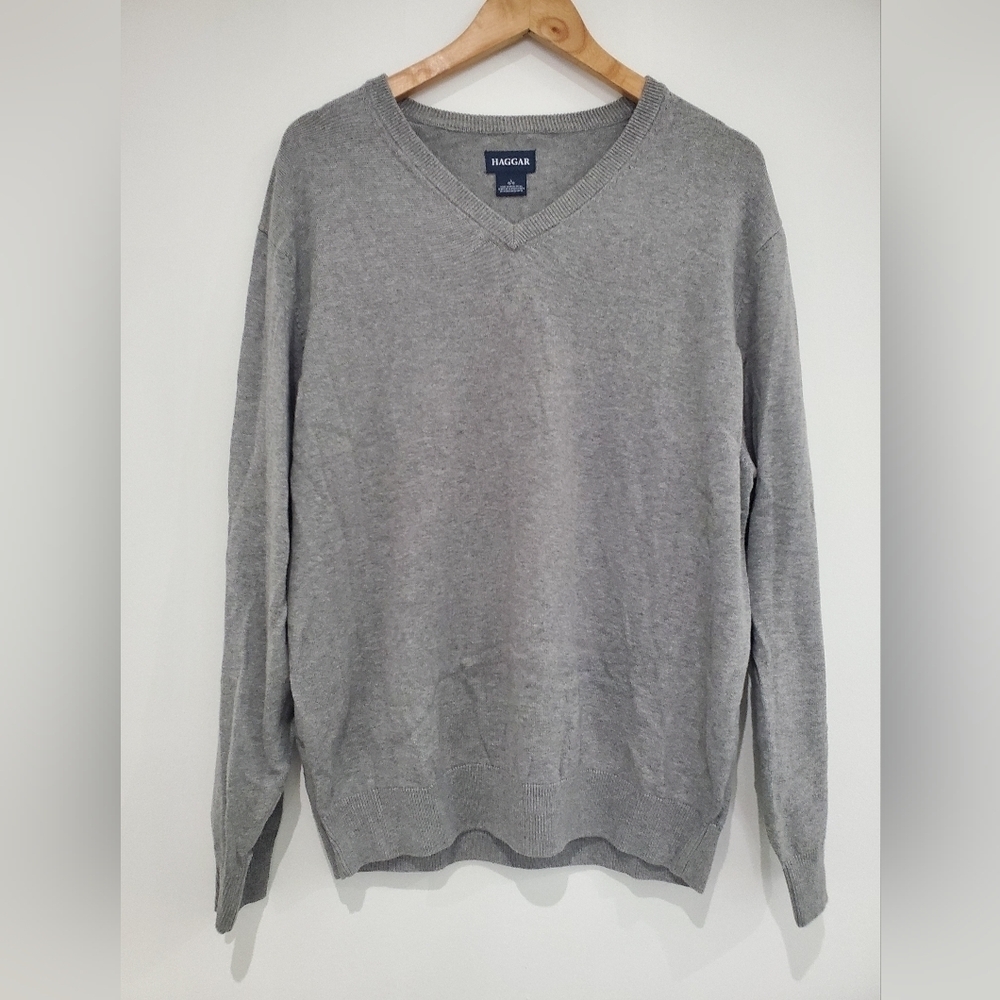 Haggar Mens Grey Cotton V-neck light weight sweater size L